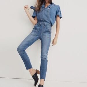 Madewell Skinny Overalls Womens XS Blue Jean Denim Bib Raw Hem Kemp Wash